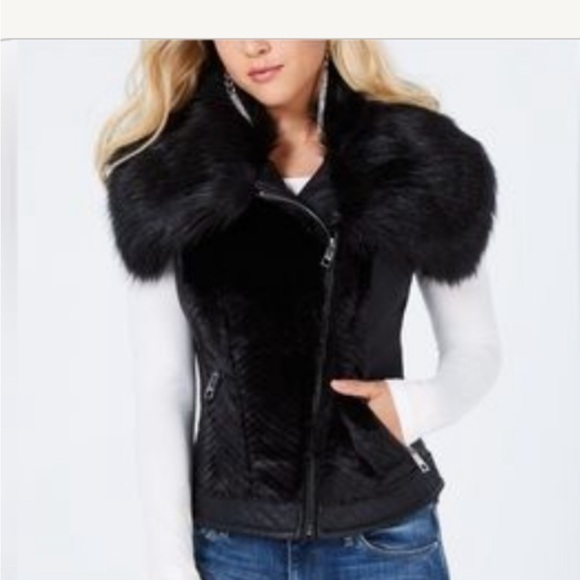 🖤GUESS NEW W/O TAGS🎁FAUX LEATHER AN FUR VEST🖤SO BEAUTIFUL 🖤 - Picture 3 of 10